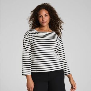 Spanx AirEssentials Striped Boatneck Top Cotton Modal Black White Women’s Large